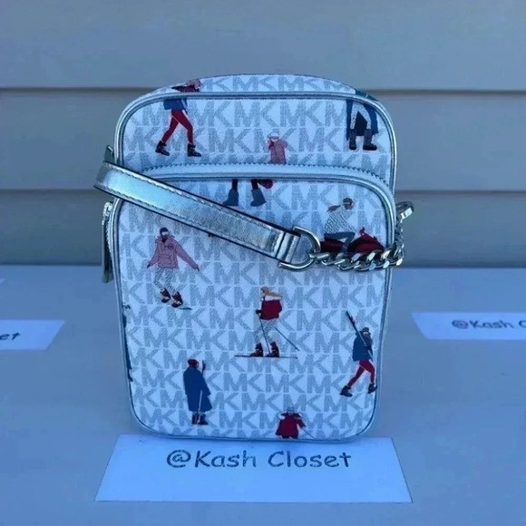 Michael Kors Jet Set Girls MD NS Chain Crossbody Bag - Bright White Multi - Picture 1 of 10
